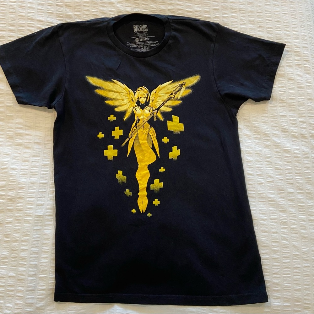 Blizzard Entertainment Overwatch Jinx T-shirt Gamer Gold Girl Fairy Mercy Sz-S